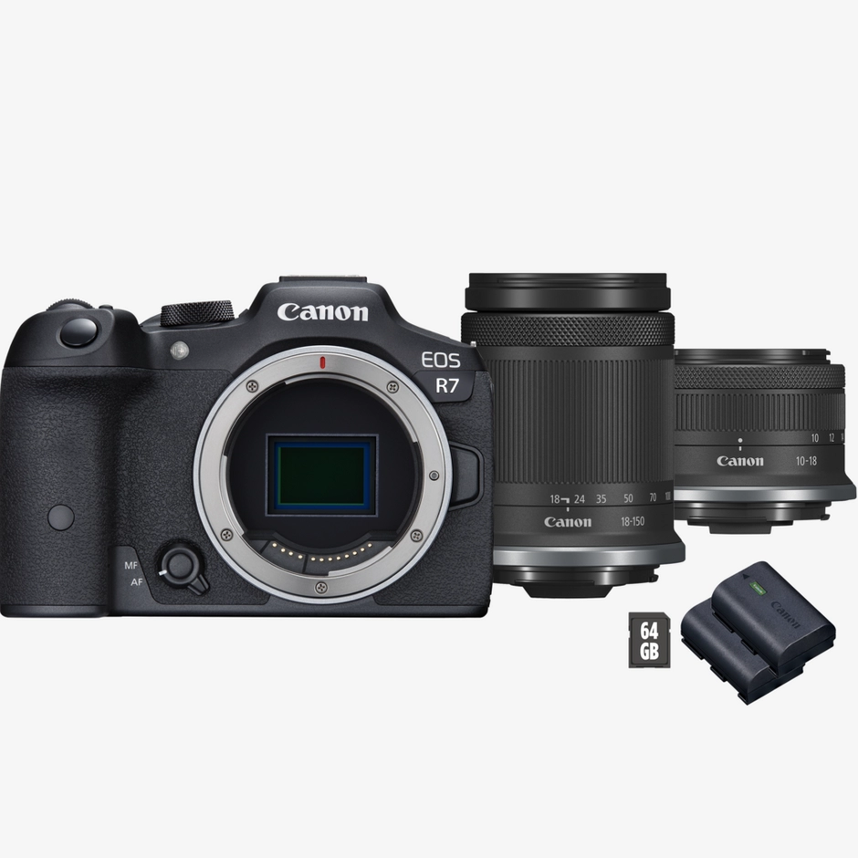 Canon EOS R7 Mirrorless Camera  + RF-S 18-150mm F3.5-6.3 IS STM Lens + RF-S 10-18mm F4.5-6.3 IS STM Lens