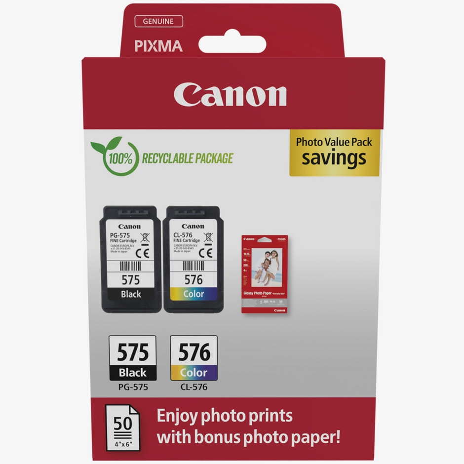 Canon PG-575/CL-576 Ink Cartridge  + Photo Paper Value Pack