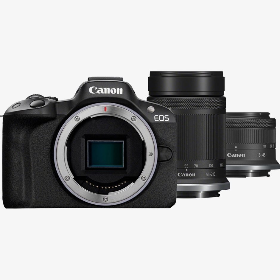 Canon EOS R50 Mirrorless Camera, Black  + RF-S 18-45mm IS STM Lens + RF-S 55-210mm IS STM Lens