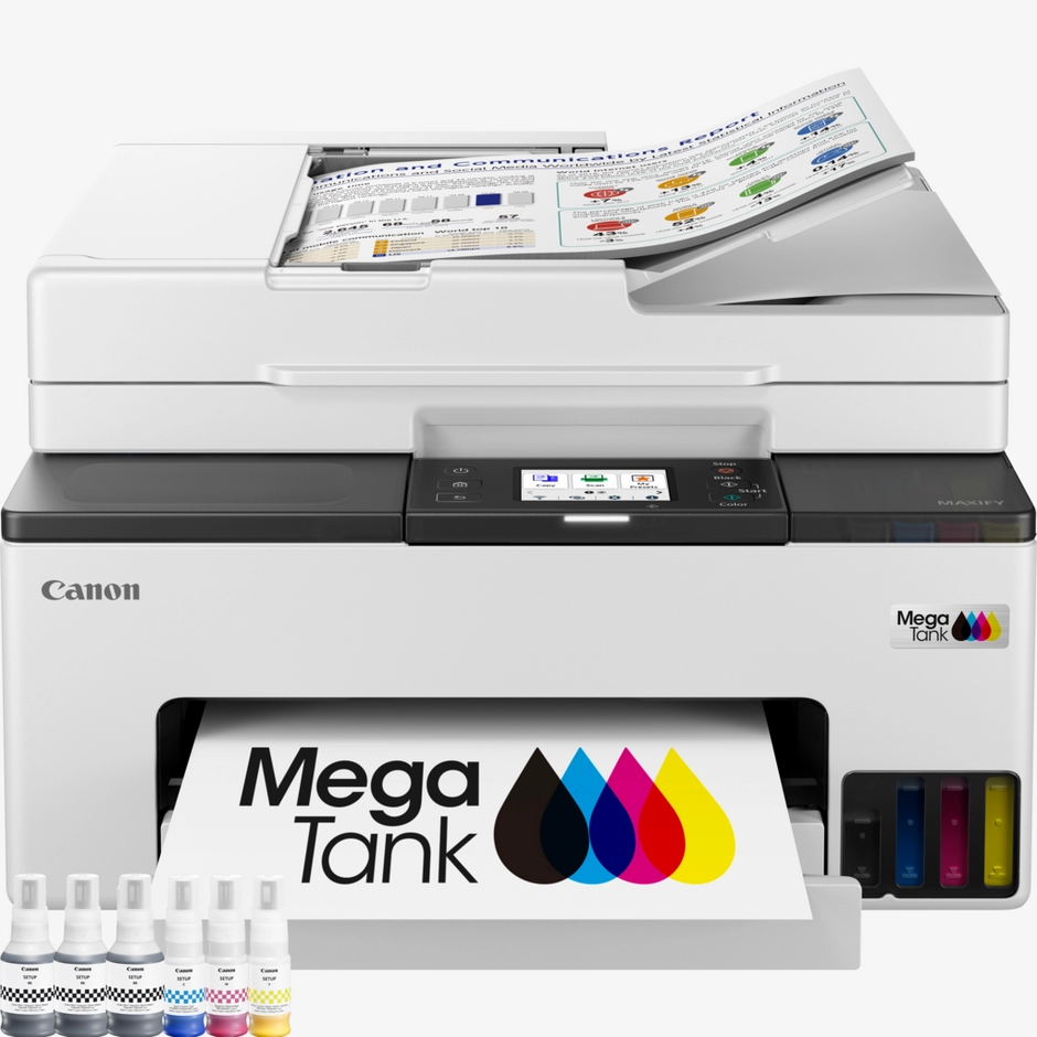 Canon MAXIFY GX2051 Wireless Colour All-in-One Refillable MegaTank Inkjet Printer  + 3 Extra High Yield Black Ink Bottles